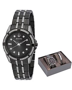 Men's Stainless Steel set with Crystals Black Dial Watch