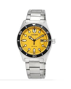 Men's Stainless Steel Yellow Dial Watch