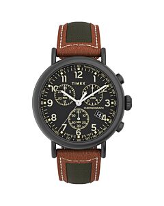 Men's Standard Chronograph Leather Black Dial Watch