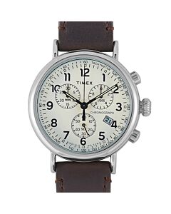 Men's Standard Chronograph Leather Off White Dial Watch