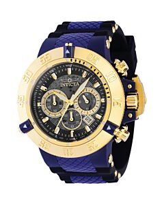 Men's Subaqua Chronograph Silicone with Blue Plastic Inlay Two-tone (Black and Gold-tone) Dial Watch