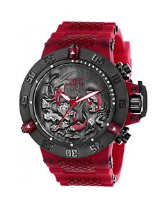 Men's Subaqua Chronograph Silicone with Black Stainless Steel Barrel Inserts Black ( Koi Fish) Dial Watch