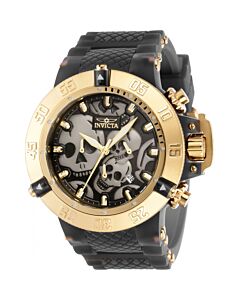 Men's Subaqua Chronograph Silicone with Gold-tone Barrel Inserts Black (Skull) Dial Watch