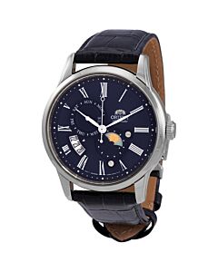 Men's Sun and Moon Leather Blue Dial Watch