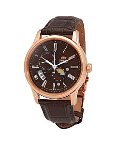 Men's Sun and Moon Leather Brown Dial Watch