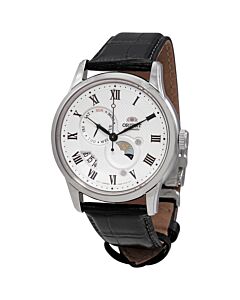 Men's Sun and Moon Leather White Dial Watch
