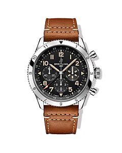 Men's Super Avi Chronograph (Calfskin) Leather Black Dial Watch