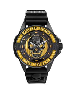 Men's The Skull Silicone Yellow Carbon Fiber Dial Watch