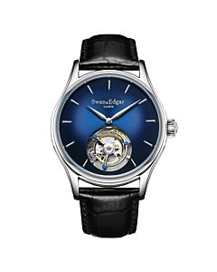 Men's Tourbillon Leather Blue Dial Watch