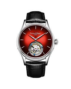 Men's Tourbillon Leather Red Dial Watch