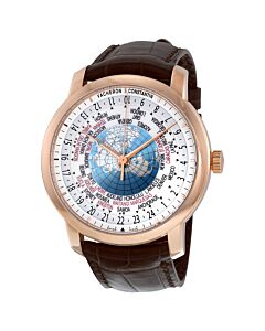 Men's Traditionnelle Leather Silver  "Lambert Projection" world map Dial