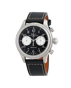 Men's Trainmaster Cannonball Chronograph Calfskin Leather Black Dial Watch