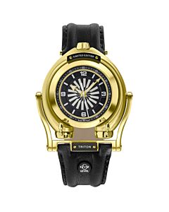 Men's Triton Leather Black and Gold Dial Watch