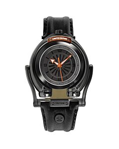 Men's Triton Leather Black Dial Watch