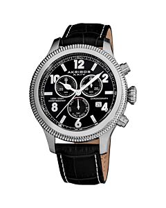 Men's Chrono Black Genuine Leather and Dial SS