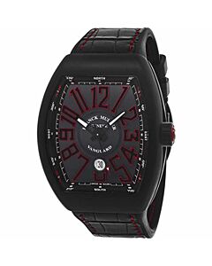 Men's Vanguard Leather and Rubber Black Dial Watch