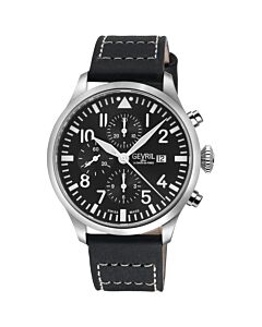 Men's Vaughn Chronograph Genuine Leather Black Dial Watch
