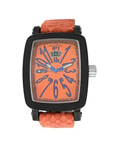 Men's Via Larga Leather Orange Dial Watch