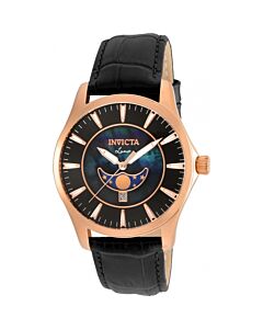 Men's Vintage Leather Black Mother of Pearl Dial Watch