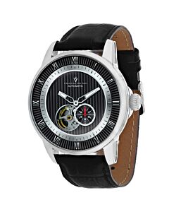 Men's Viscay Leather Black Dial Watch