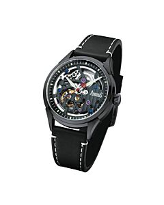 Men's Wall Street Genuine Leather Black Dial Watch