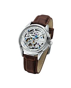 Men's Wall Street Genuine Leather Silver-tone Dial Watch