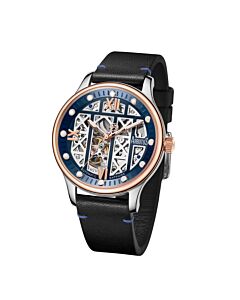 Men's Wall Street Leather Blue (Skeleton Center) Dial Watch