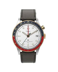 Men's Waterbury Traditional GMT Leather Silver White Dial Watch