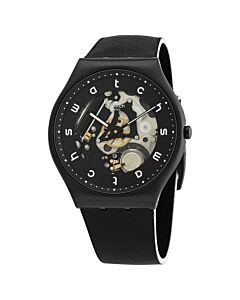 Men's White Side Leather Black (Skeleton Center) Dial Watch