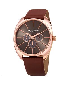 Men's Womens Casual Chronograph Leather Brown Dial Watch
