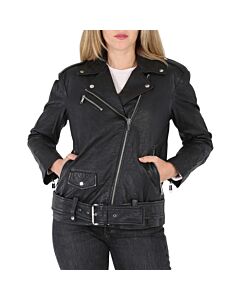 Michael Kors Ladies Crinkled Leather Moto Jacket in Black