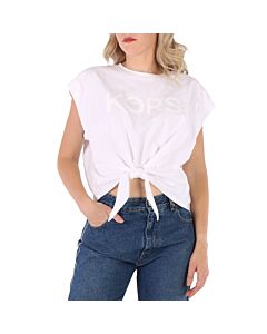 Michael Kors Ladies White Logo Waist-Tied Organic Cotton Top