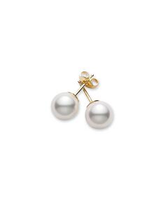 Mikimoto Akoya Pearl Stud Earrings with 18K Yellow Gold 8-8.5mm A Grade