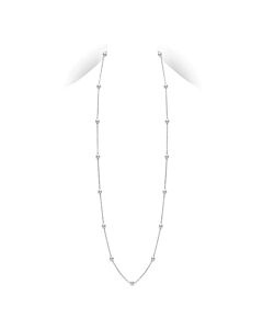 Mikimoto Chain & Pearl Station Necklace in 18kt White Gold 32" 15 pearls - PCL2W