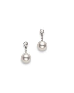 Mikimoto Classic Akoya Cultured Pearl and Diamond Drop Earrings - PEA1031DW