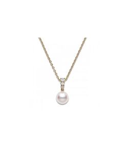 Mikimoto Morning Dew 8mm Akoya Pearl & Diamond Pendant Necklace in 18K Yellow Gold