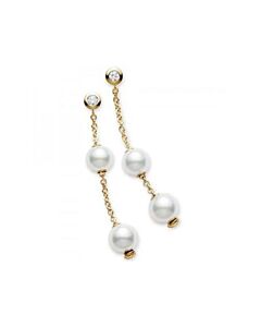 Mikimoto Pearls in Motion Akoya Pearl & Diamond Earrings with 18K Yellow Gold 7-7.5mm