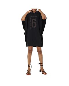 MM6 Ladies Black Logo Print Hooded Dress