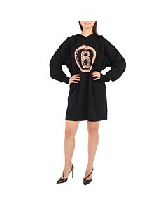 Mm6 Ladies Black Snake Logo-Print Shirt Dress