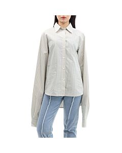 MM6 Ladies Ecru / Light Blue Striped Oversized Cotton Shirt