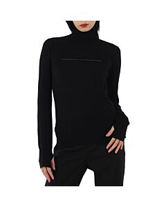 MM6 Maison Margiela Ladies Black Rip Detail Turtleneck Sweater