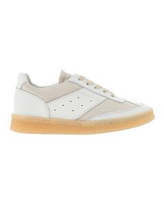 Mm6 Maison Margiela Ladies White / Silver Birch Panelled Low-Top Sneakers