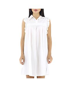 MM6 White Ruffle Sleeves Jacquard Smocked Dress