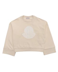 Moncler Girls Cream Long Sleeve Logo Patch Cotton Sweatshirt
