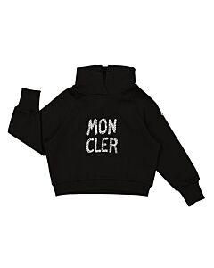 Moncler Kids Black Logo Print Kinder Hooded Sweatshirt