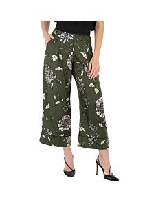Moncler Ladies Green Floral Silk Pants