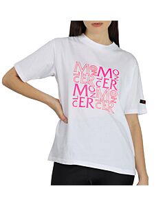 Moncler Ladies White Cotton Logo Patch Short Sleeve T-shirt