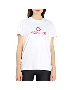 Moncler Ladies White Logo Print Short Sleeve Cotton T-shirt