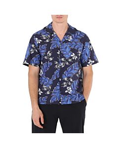 Moncler Men's Navy Hawaiian-Print Cotton Shirt