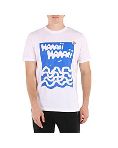 Moncler Men's White Hawaii Motif Cotton T-shirt